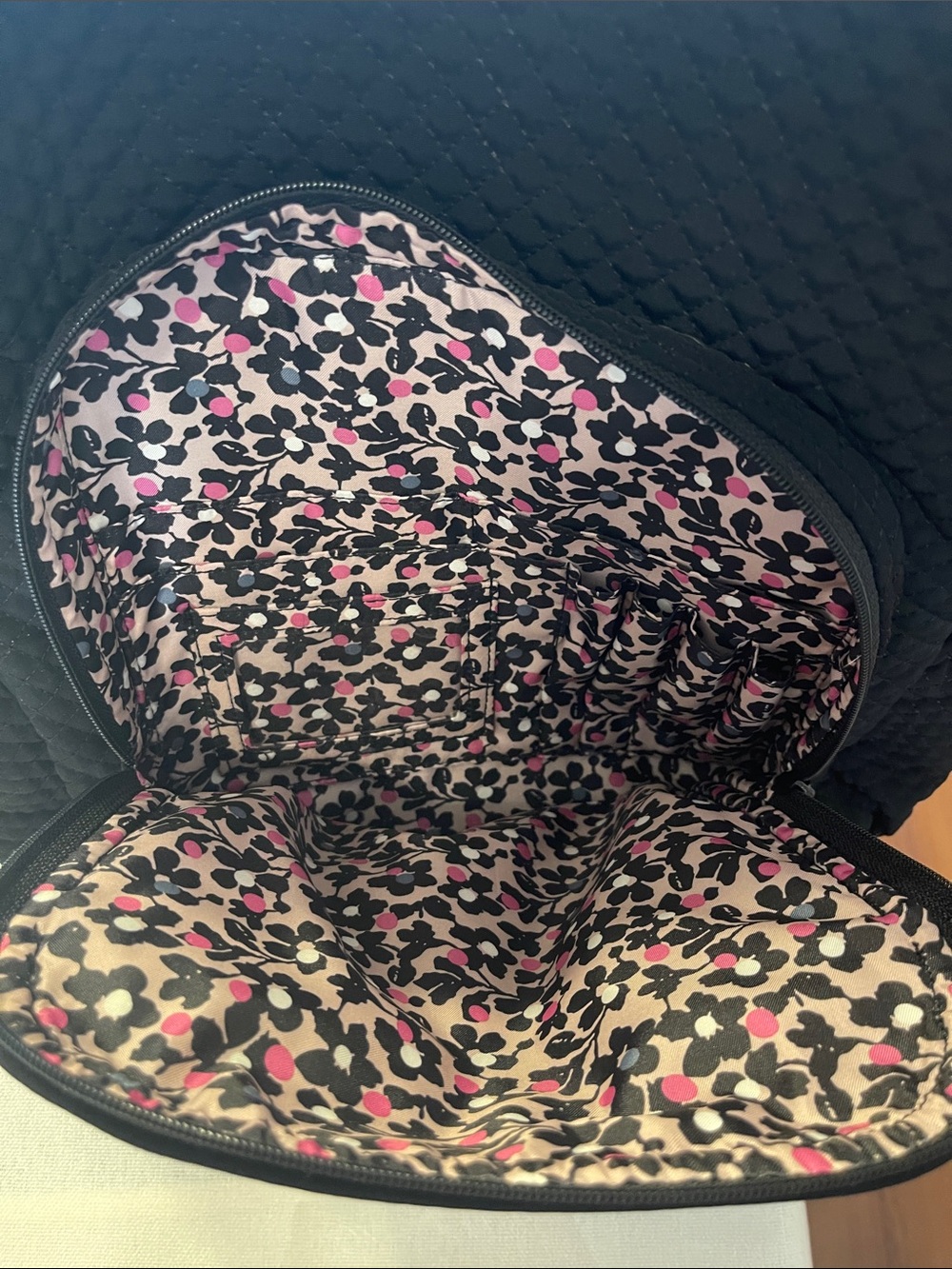 Vera Bradley Black Quilted Backpack travel with Silver Hardware set - Picture 9 of 13